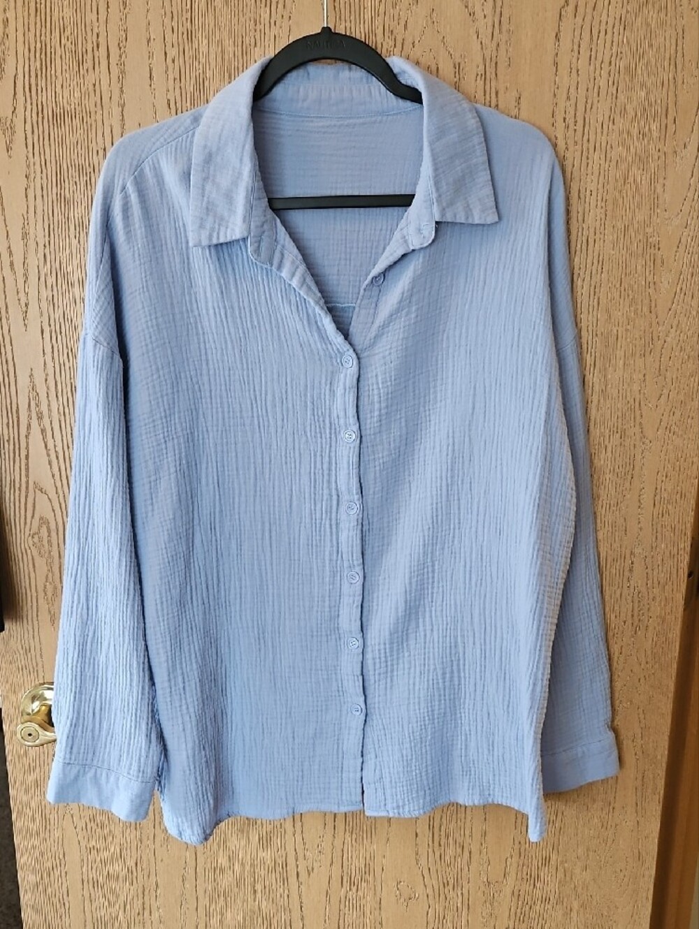 Light Blue Women's 100% Cotton Gauze Button-Front Lounge Set